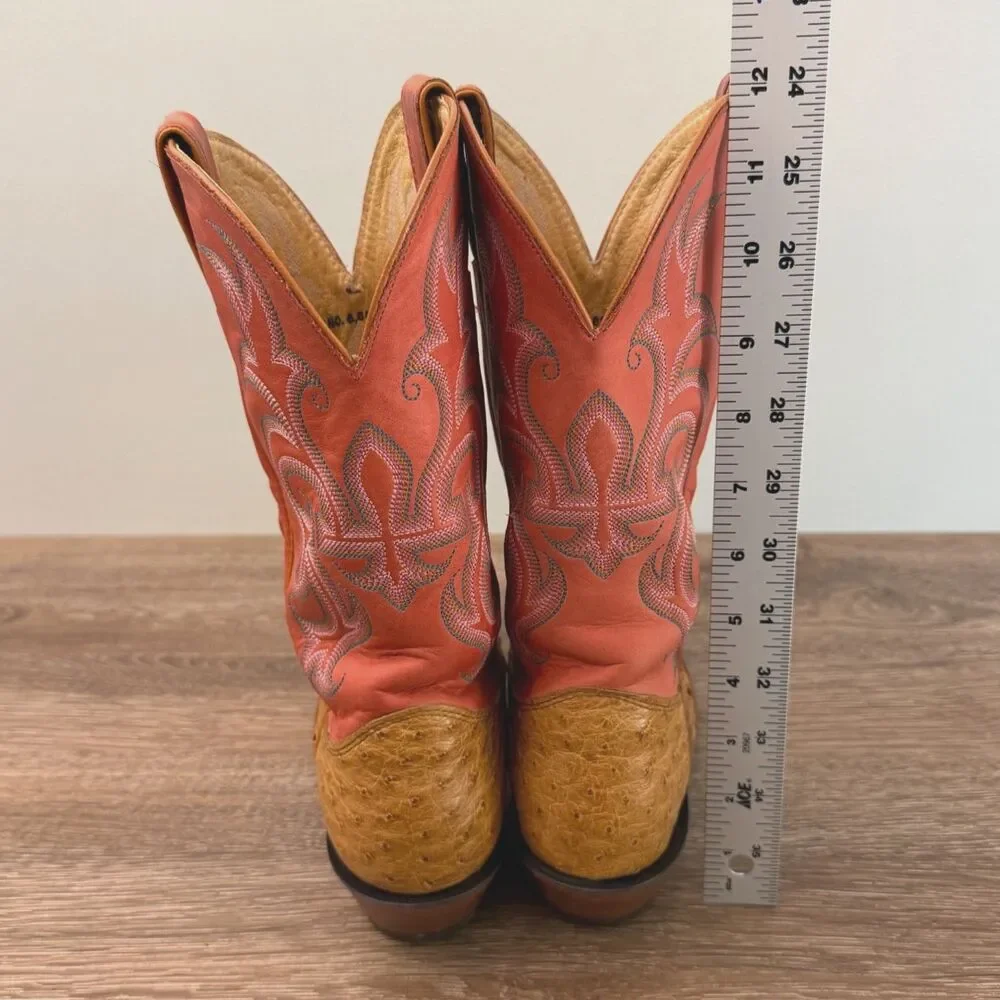 Justin L2697 Full Quill Ostrich Cowboy Boots Pink Pepper 6.5B Made USA